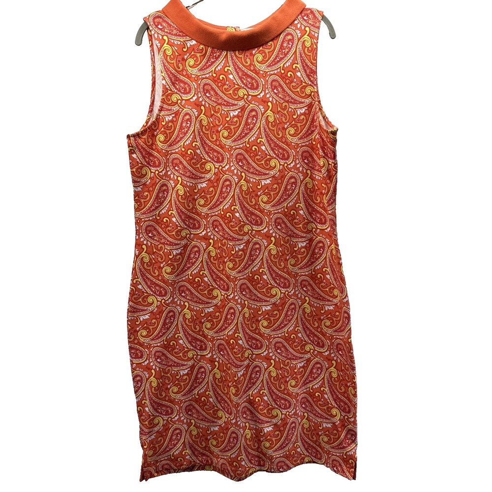 Talbots Women's Dress Sz Large Orange Yellow Paisley Sleeveless Pullover Stretch